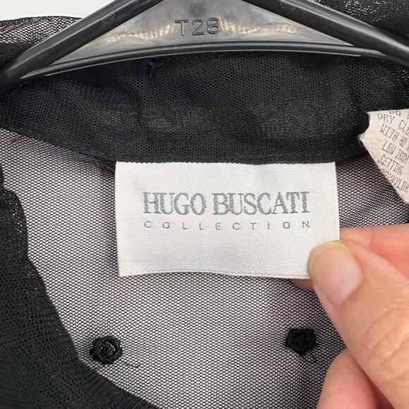 Vintage Hugo Buscati Black Sheer Embroidered Button Down Shirt Top Size XS Goth - Picture 2 of 8